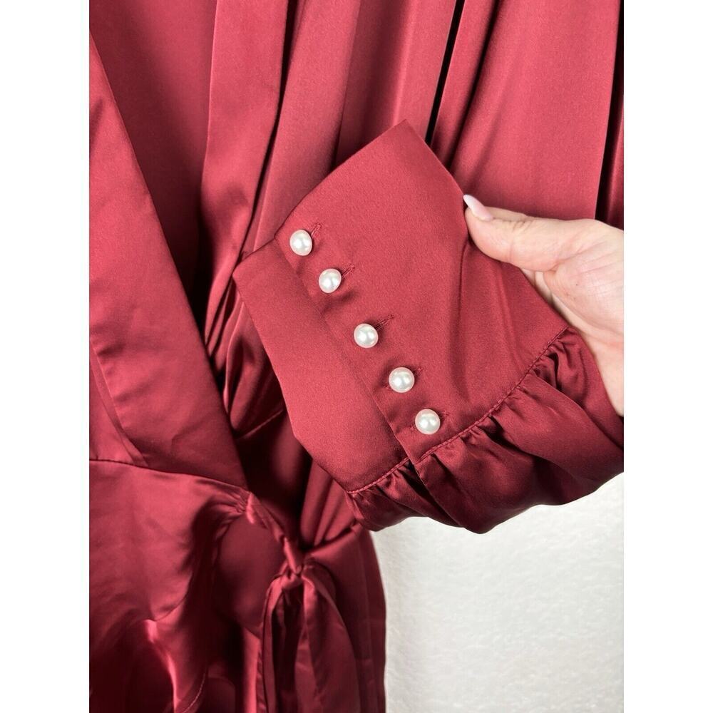 Eloquii Rose Satin Wrap Midi Dress - Picture 9 of 13
